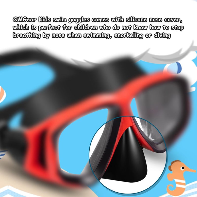 OMGear Goggles Kids Swimming Silicone Swim Mask Snorkeling Gear for Kids Tempered Glass Snorkel Goggles with Nose Cover Scuba Diving Goggles with Cute Neoprene Mask Strap Cover - Image 3
